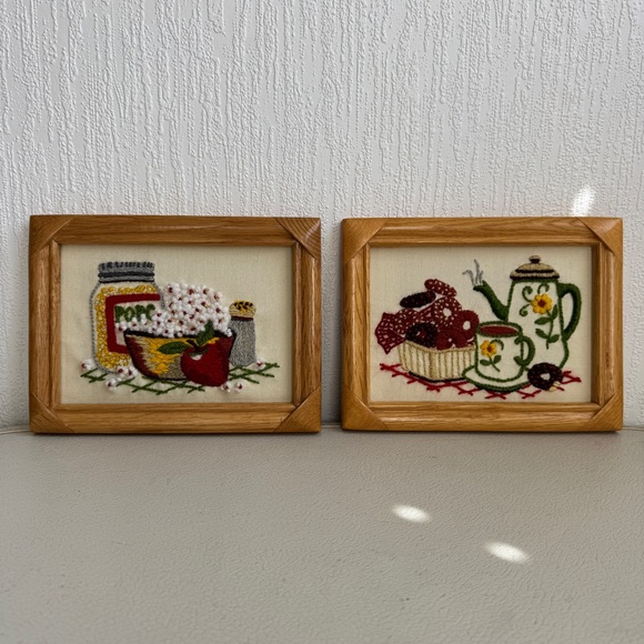 Other - Vintage 70s Framed Crewel Art Set of 2